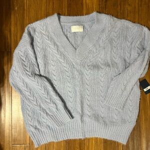 Lucky Brand V-Neck Cable Knit Sweater - Light Blue